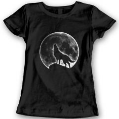 Wolf Mond T-Shirts Damen Geschenk Idee 100% Baumwolle Weihnachtsgeschenk Geburtstag