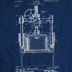 Wein-Presse-Maschinen-Patent-T-Shirt 100% Baumwollferiengeschenk-Geburtstags-Geschenk