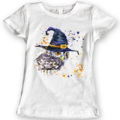 Eule und Hexe Hut T-Shirts Aquarell Design Damen Geschenk Idee 100% Baumwolle S bis XL