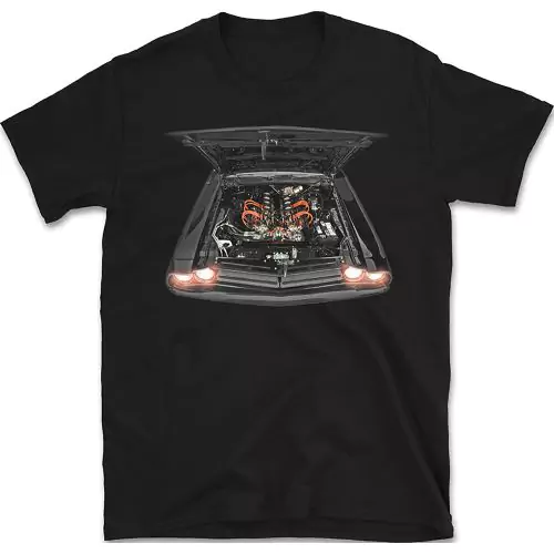 American Muscle Car Challenger 1971 Engine View T-Shirt – Classic Power & Style