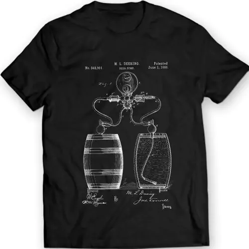 Bier Pump Prozess Barrel Patent Patent T-Shirt Mens Geschenkidee 100% Baumwolle