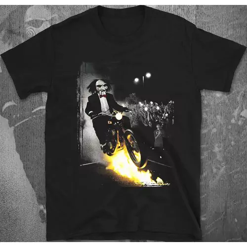 Billy the Puppet – Wild Fire Ride Saw Horror T-Shirt