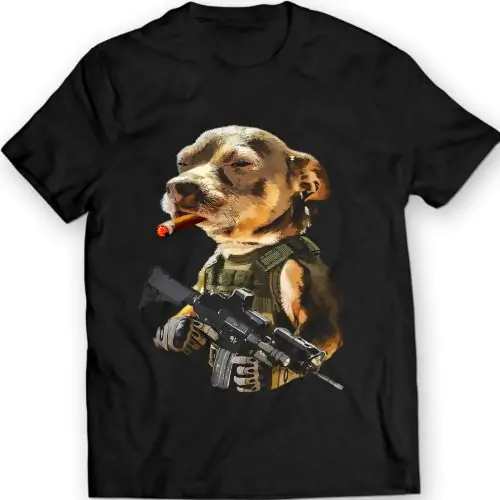 Armee Pitbull Zigarre Badass T-Shirt Military Dog Warfare 100% Baumwolle