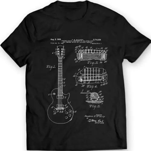 Unser mit Präzision bedrucktes Gibson Les Paul Guitar Patent T-Shirt ist nicht nur ein Kleidungsstück, sondern ein Stück Musikgeschichte