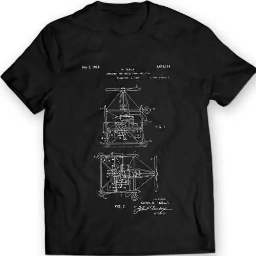 Tesla Aerial Transportation Patent-T-Shirt – Fliegen Sie in die Zukunft!