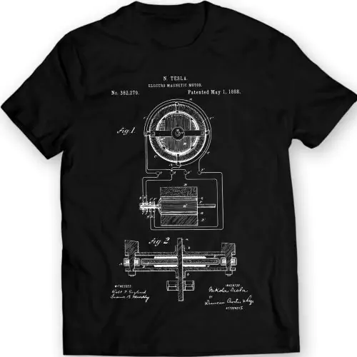 Tesla Elektromotor 1888 T-Shirt 100% Baumwolle