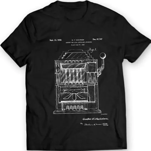 Weinlese-Spielautomat-Patent-T-Shirt Poker-T-Stück 100% Baumwollferiengeschenk-Geburtstags-Geschenk