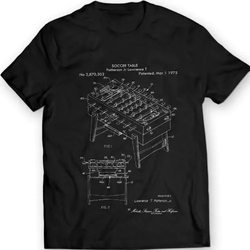 1975 Foosball Tabelle Patent Fußball T-Shirt 100% Baumwolle Urlaub Geschenk Geburtstagsgeschenk